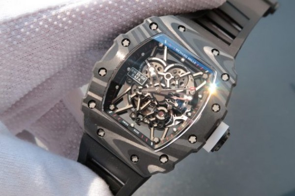 Replica Richard Mille RM035 Rafael Nadal Forge Carbon Titanium Case KVF Skeleton Dial White Rubber Strap MIYOTA8215