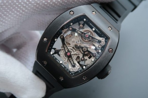 Replica Richard Mille RM038 PVD Black Inner Bezel Skeleton Dial Black Rubber Strap Jap Quartz