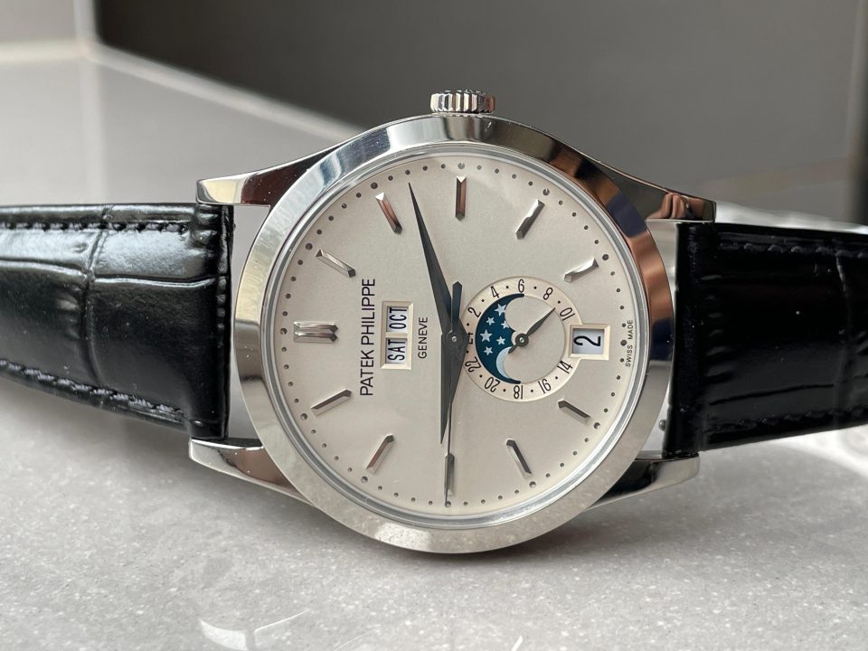 Replica PATEK PHILIPPE Annual Calendar Moonphase 5396 SS ZF 1:1 Best Edition White/Blue Dial on Black Leather Strap A324