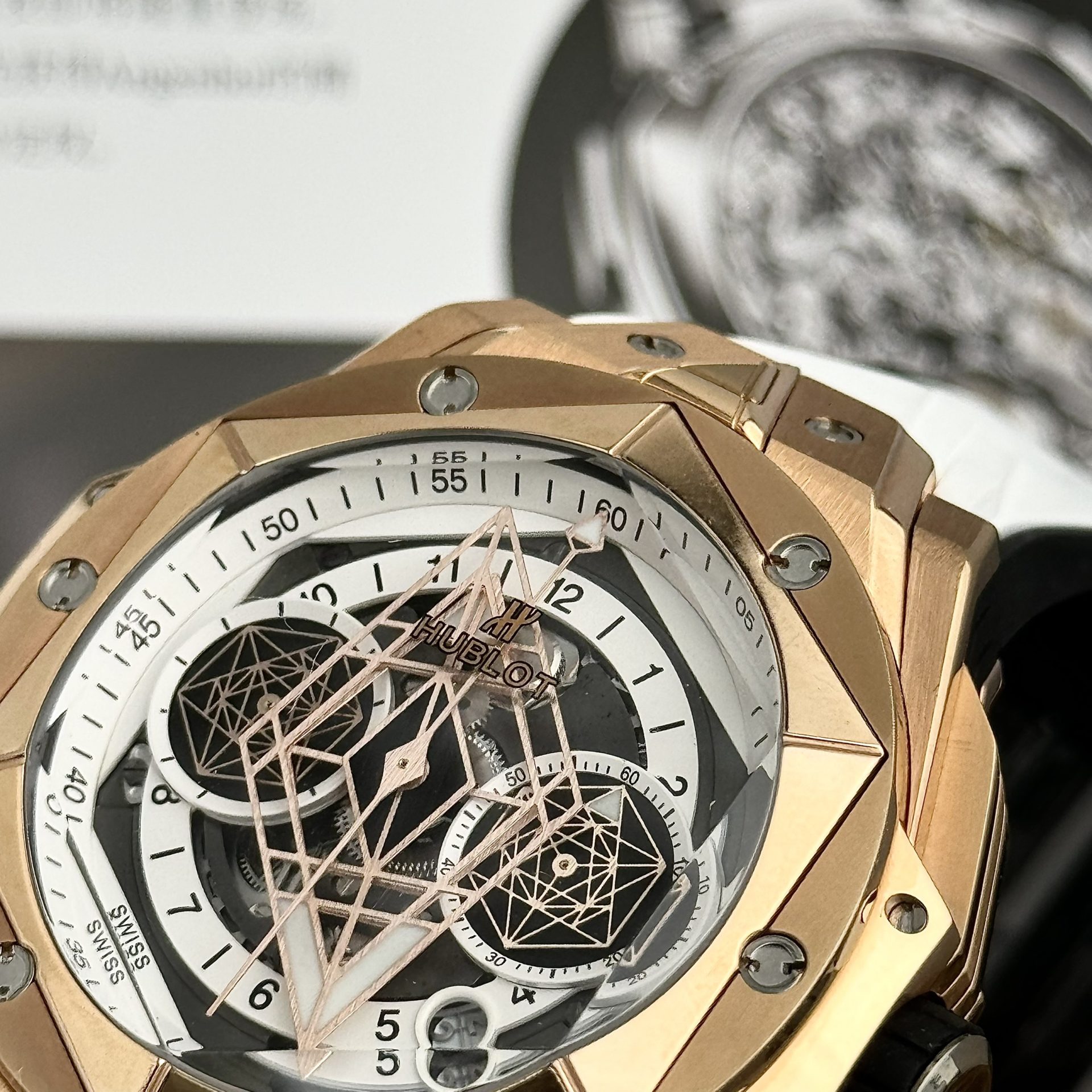 Hublot Best Replica Watch Big Bang Sang Bleu II King Gold White Dial BBF 45mm