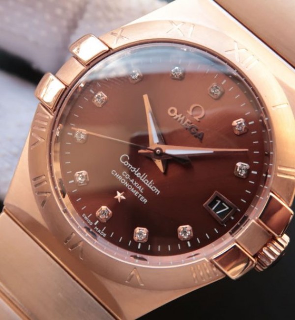 Replica Omega V6 Constellation 123.20.35 RG Case Brown Dial