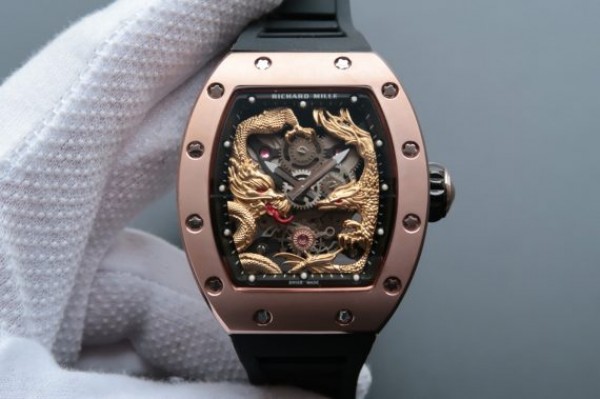 Replica Richard Mille RM057 Dragon Phoenix RG Case YG Dragon Dial Black Rubber Strap