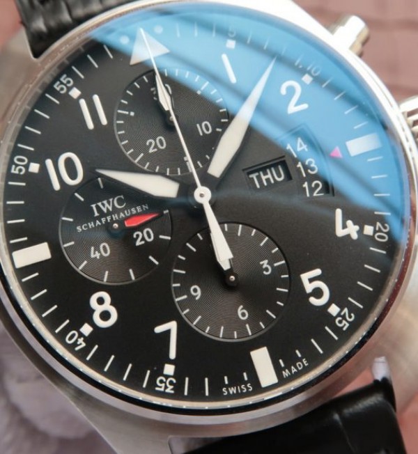 Replica IWC Pilot  Chrono IW377701 Black Dial Leather Strap
