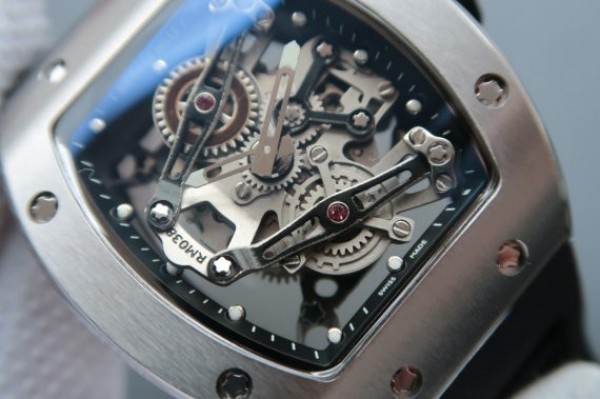 Replica Richard Mille RM038 SS Black Inner Bezel Skeleton Dial Black Rubber Strap Jap Quartz