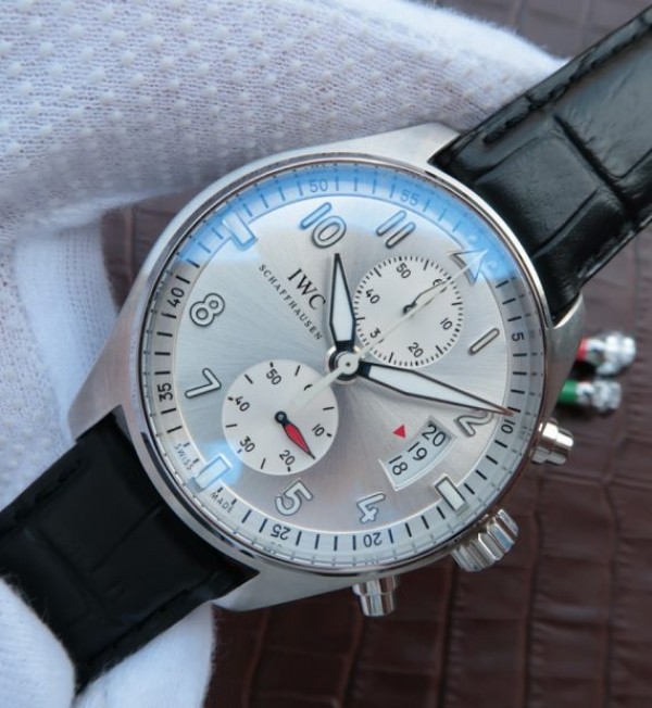 Replica IWC ZF Pilot Chrono IW387809 Silver Dial Leather Strap A7750