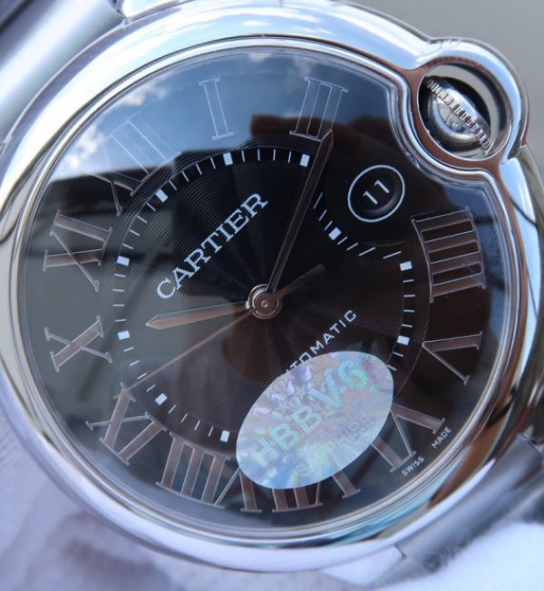 Replica Cartier V6 Ballon Bleu 42mm SS Black Textured Dial SS Bracelet A2892
