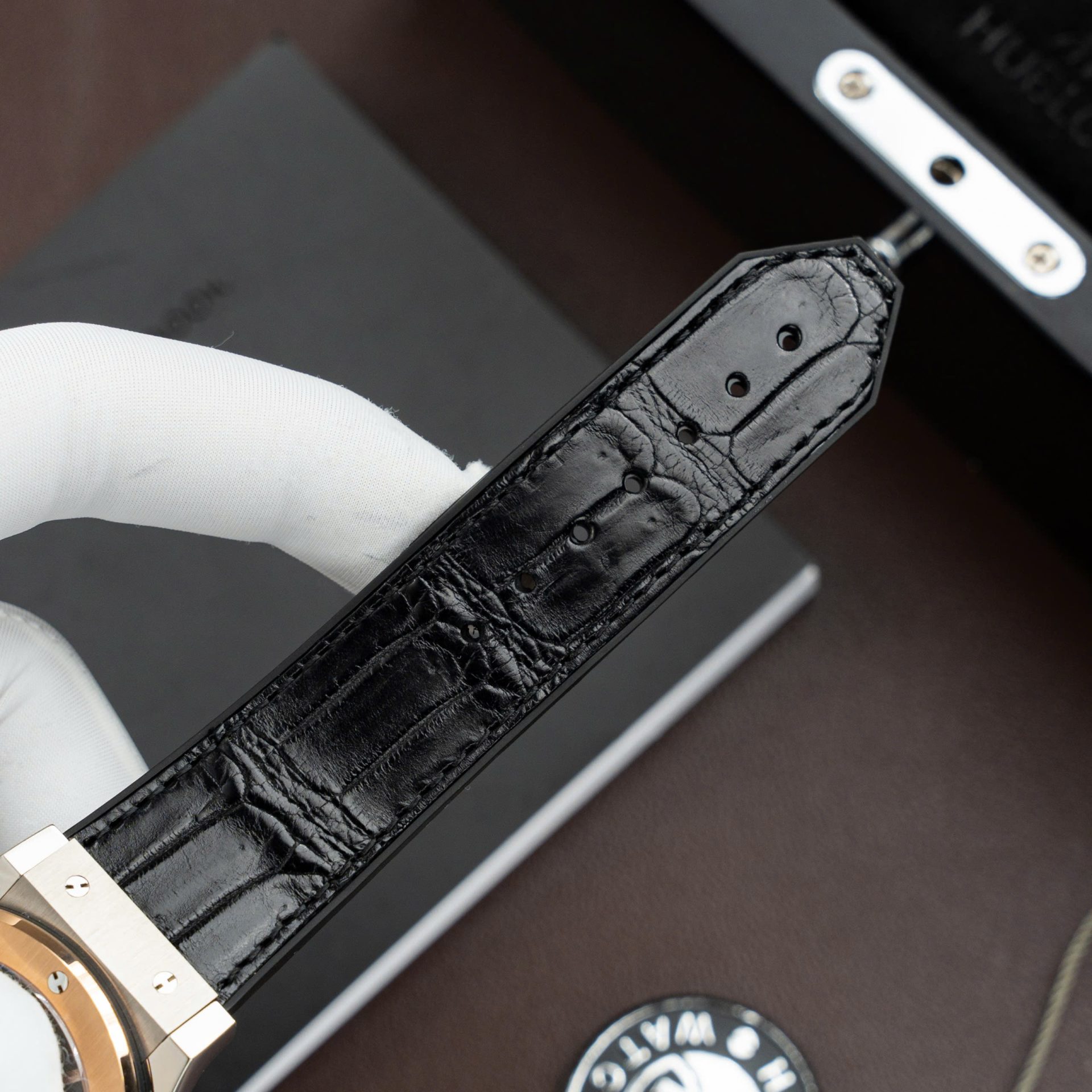 Hublot Classic Fusion Titanium King Gold Copies Watches Movement SW300 Crocodile Leather Strap 42mm