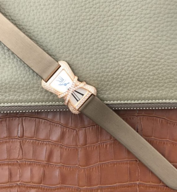 Replica Cartier High Jewelry Watches RG WJ306014 White Dial Brown Fabric Strap