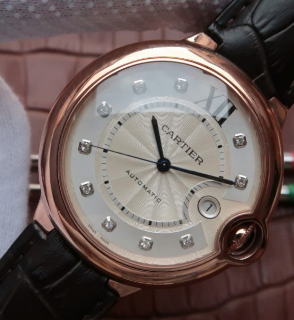 Replica Cartier JF Ballon Bleu 42mm RG White Dial Leather Strap MIYOTA9015