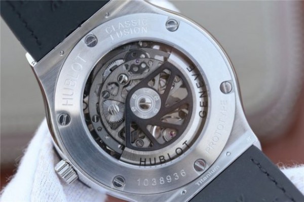 Replica Hublot Classic Fusion Tourbillon 42mm TF Skeleton Dial Black Gummy Strap A23J