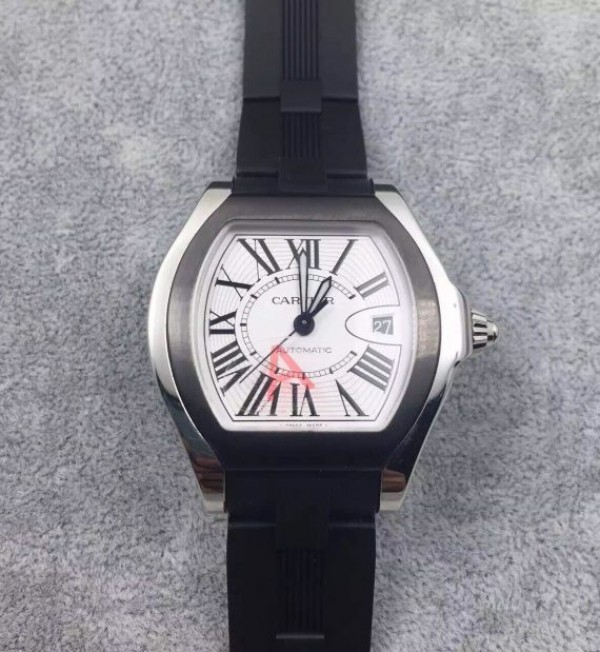Replica Cartier Roadster SS White Dial Black Rubber Strap A2824