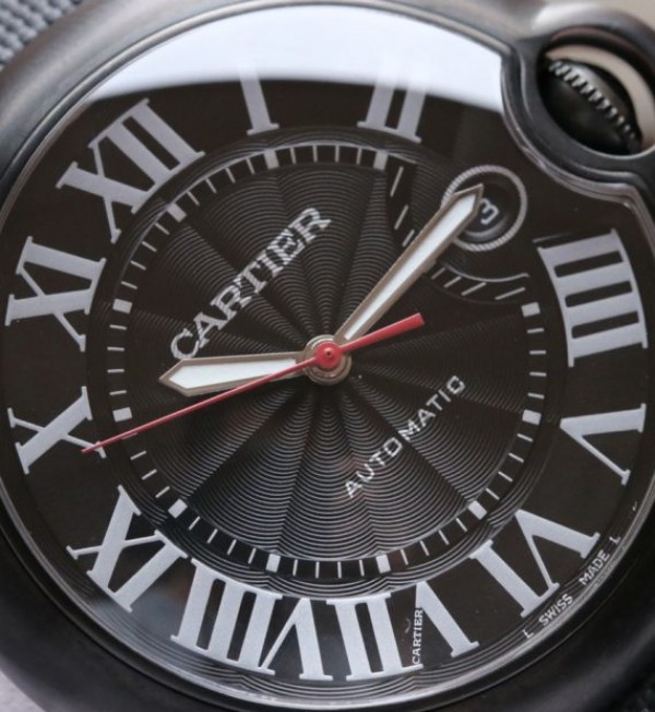 Replica Cartier V6F Ballon Bleu 42mm DLC All Black Black Textured Dial Leather Strap A1847