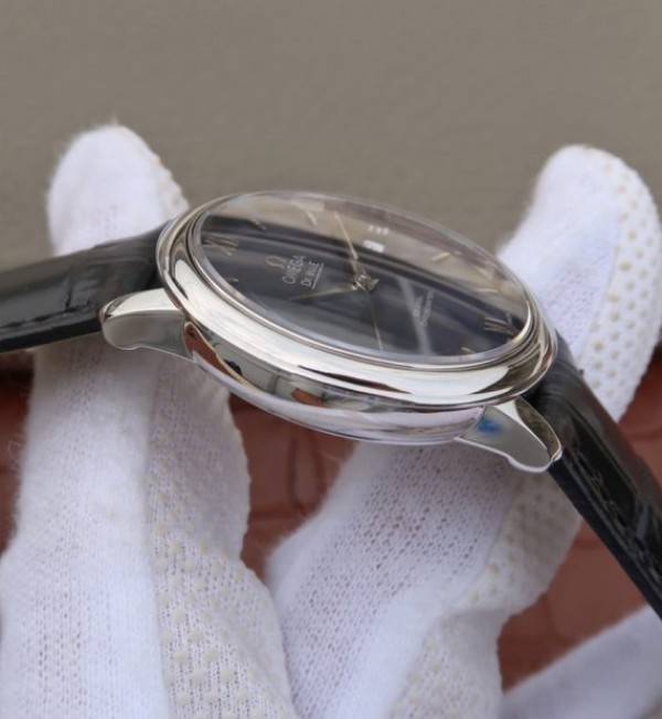 Replica Omega MKF De Ville 37mm SS Blue Dial Black Leather Strap A2829