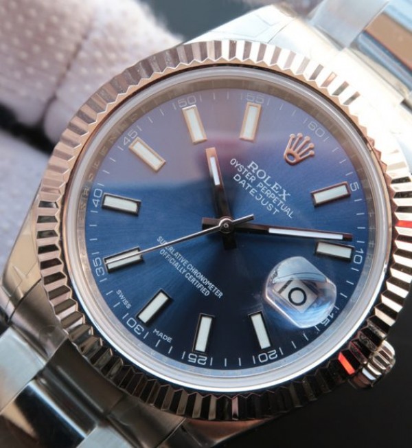 Replica Rolex DateJust II SS Fluted Bezel Blue Dial SS Bracelet A3136