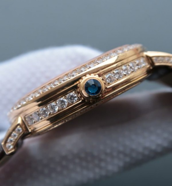 Replica Cartier Tourbillon YG Diamonds Dial Bezel Leather Strap