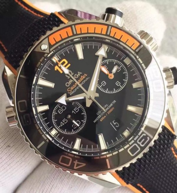 Replica Omega Planet Ocean Master Chronometer Chrono Black Dial Black Nylon Strap A9900