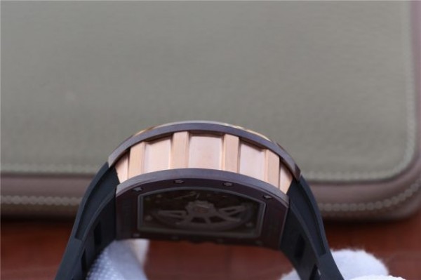 Replica Richard Mille RM011 Brown Ceramic RG Chrono Skeleton Dial Black Rubber Strap A7750