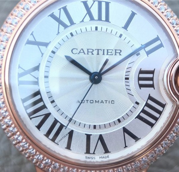 Replica Cartier Ballon Bleu 36mm RG White Textured Dial Diamond Bezel