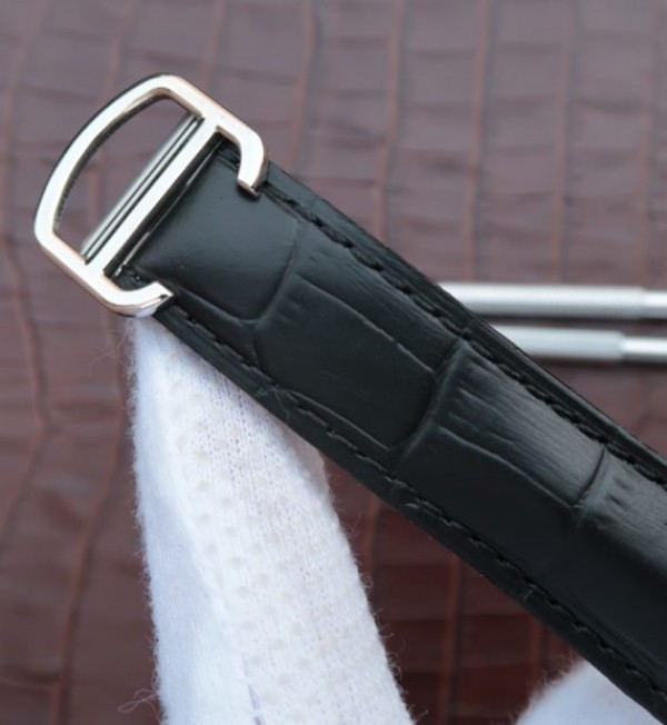 Replica Cartier Ballon Bleu Tourbillon SS Diamond Bezel Black Leather Strap