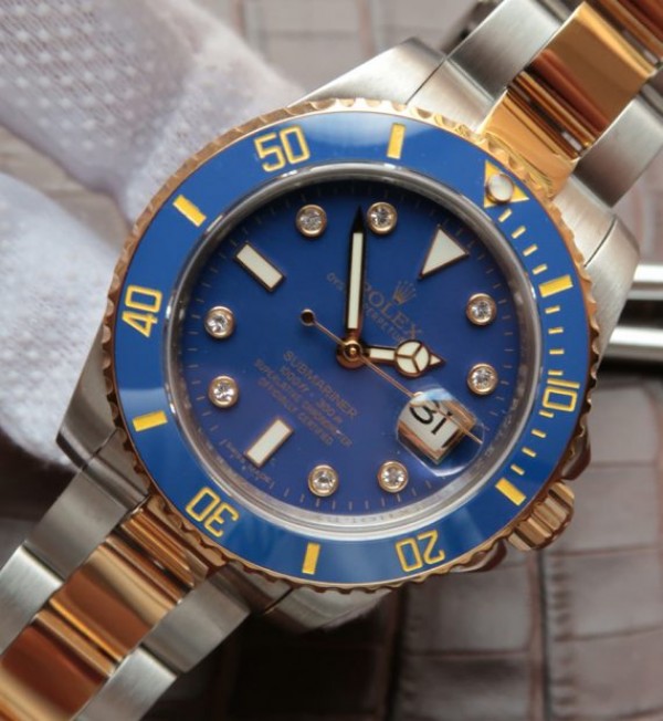 Replica Rolex Submariner 116613 Noob YG Wrapped Blue Dial  SS/YG Bracelet A3135