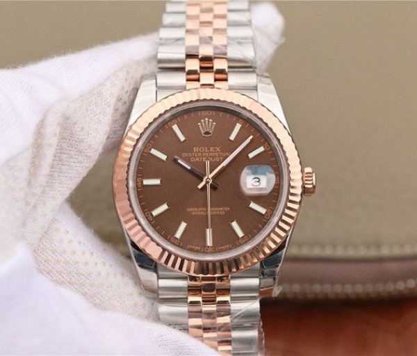 Replica Rolex DateJust 41mm 126331 RG Wrapped Brown Dial SS/RG SS Bracelet A3235