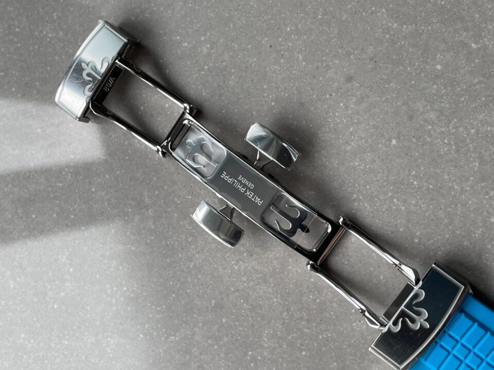 Replica PATEK PHILIPPE Aquanaut 5168G 42mm SS 3KF 1:1 Best Edition Black Dial on Light Blue Rubber Strap A324 V2