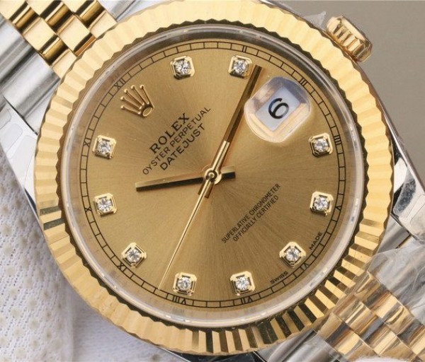 Replica Rolex DateJust 41mm 126333 Noob YG Wrapped YG Dial Diamonds Markers SS/YG Bracelet A3235