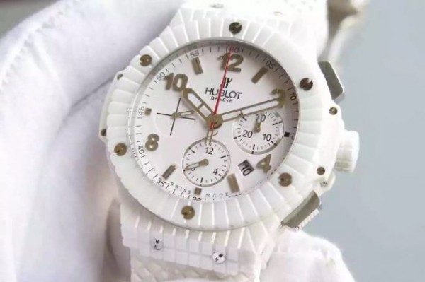 Replica Hublot Big Bang Caviar Chrono 44mm White Ceramic White Dial Rubber Strap A7750