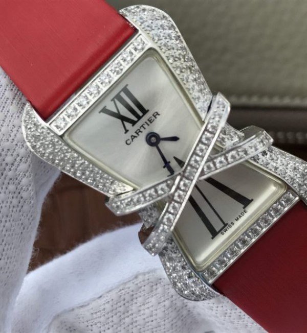 Replica Cartier High Jewelry Watches WJ306014 White Dial Red Fabric Strap
