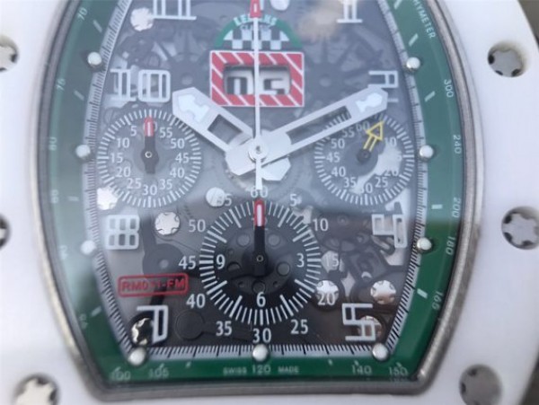 Replica Richard Mille RM011 White Ceramic Felipe Massa Green Inner Bezel White Rubber Strap A7750
