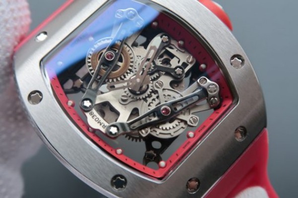 Replica Richard Mille RM038 SS Red Inner Bezel Skeleton Dial Red Rubber Strap Jap Quartz
