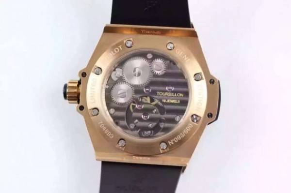 Replica Hublot Big Bang 44mm Vendome Real Tourbillon Rose Gold Black Rubber Strap
