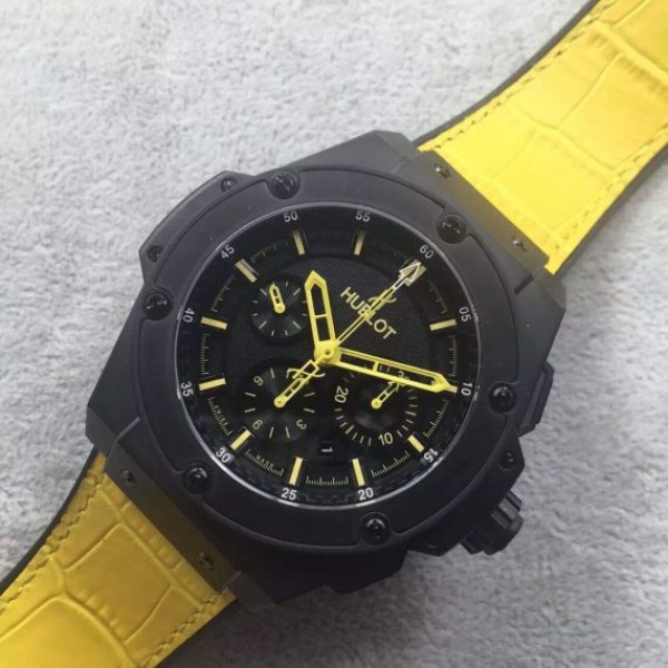 Replica Hublot Big Bang King Power 48mm PVD Black Dial Yellow Hands Gummy Strap A7750