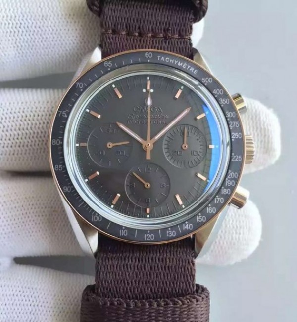 Replica Omega Speedmaster Moonwatch Apollo 11 45th anniversary Limited Brown Dial Nylon Strap