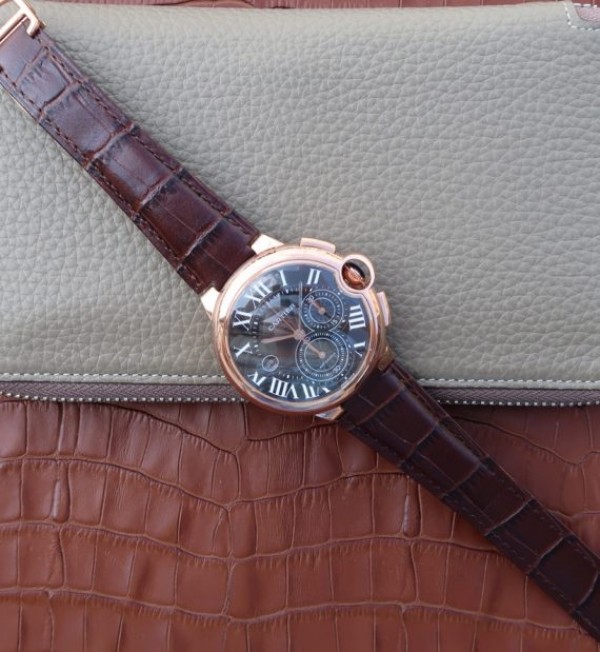 Replica Cartier Ballon Bleu De Cartier Chrono RG Black Dial A8101