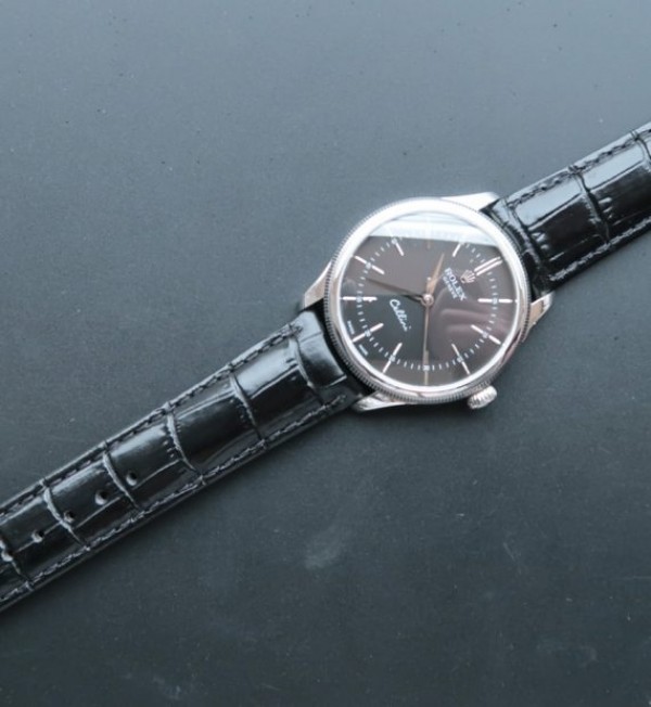 Replica Rolex MK Cellini Time 50509 SS Black Dial Leather Strap A3165