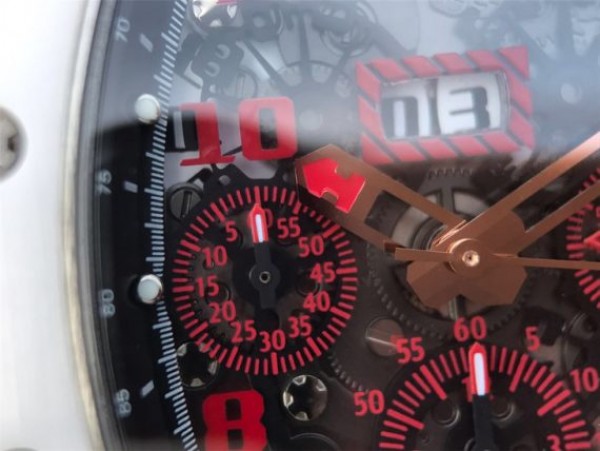 Replica Richard Mille RM011 RG White Ceramic Felipe Massa Black Inner Bezel White Rubber Strap A7750