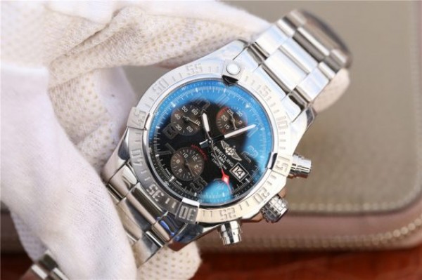 Replica Breitling Avenger II Chronograph 43mm SS GF Black Dial SS Bracelet A7750