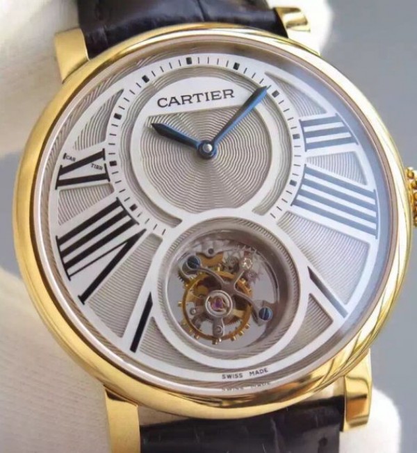 Replica Cartier Rotonde De Cartier Tourbillon YG Leather Strap