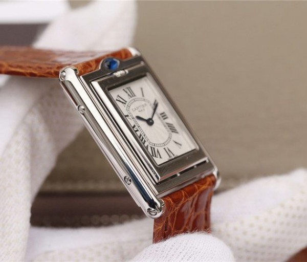 Replica Cartier Tank Reversible White Dial Leather Strap