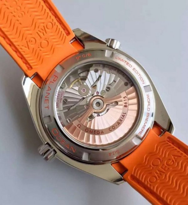 Replica Omega Planet Ocean SS GMT Gray Dial Orange Bezel Rubber Strap A8615