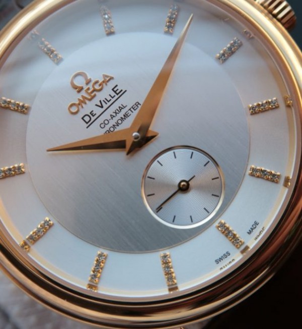 Replica Omega MKF De Ville 39mm RG Co-Axial White Dial Diamonds Markers Leather A2202