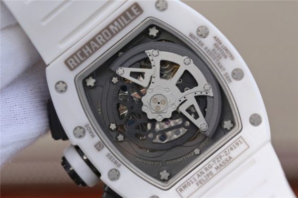 Replica Richard Mille RM011 White Ceramic Felipe Massa White Inner Bezel White Rubber Strap A7750