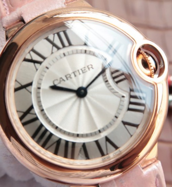 Replica Cartier Ballon Bleu 33mm RG White Dial Leather Strap Ronda Quartz