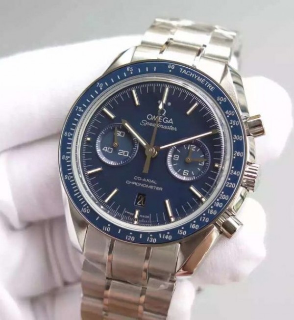 Replica Omega Speedmaster Moonwatch Co-Axial Blue Dial SS Bracelet A9300