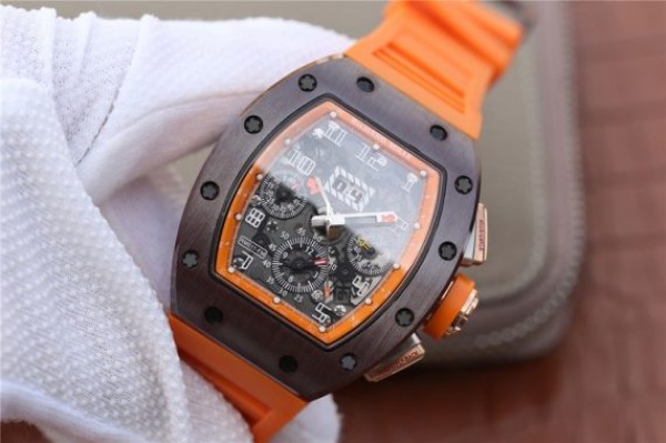 Replica Richard Mille RM011 Felipe Massa RG Chrono Brown Skeleton Dial Orange Rubber Strap A7750