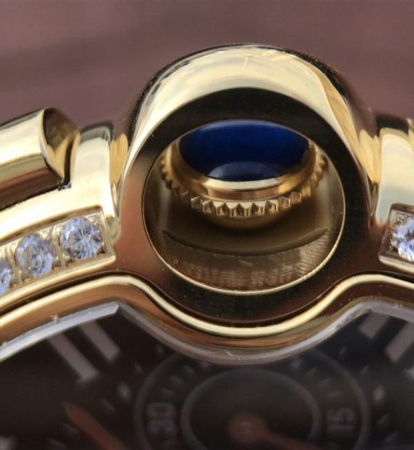 Replica Cartier Ballon Bleu De Cartier Chrono 44mm YG Black Dial Leather Strap A8101