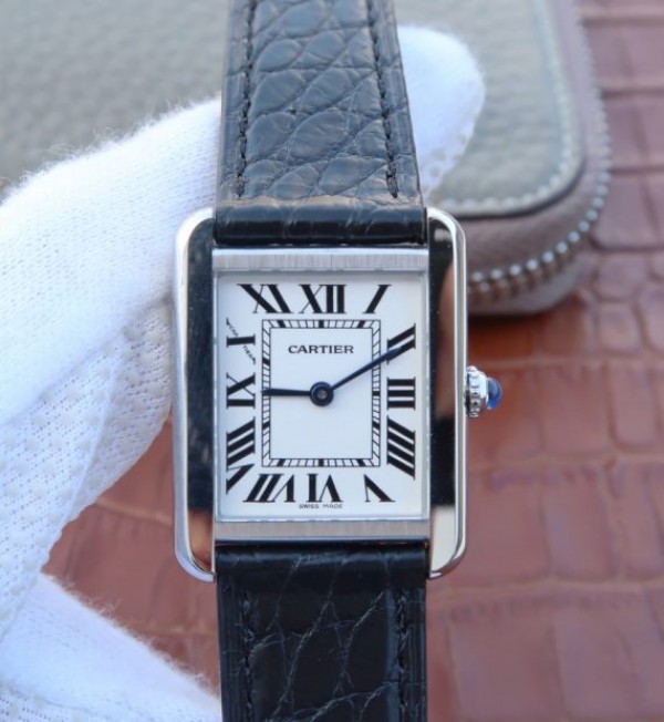 Replica Cartier Tank Solo SS White Dial Black Leather Strap Ronda Quartz