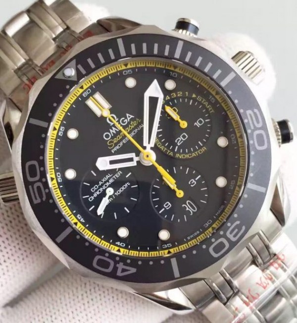 Replica Omega Seamaster 300m Diver SS Black Dial Yellow Inner Bezel SS Bracelet A7753