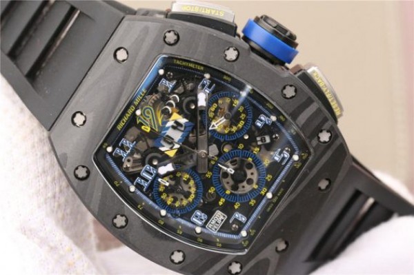 Replica Richard Mille RM011 SS Felipe Massa 10th Anniversary KVF Crystal Skeleton Dial Blue Black Rubber Strap A7750